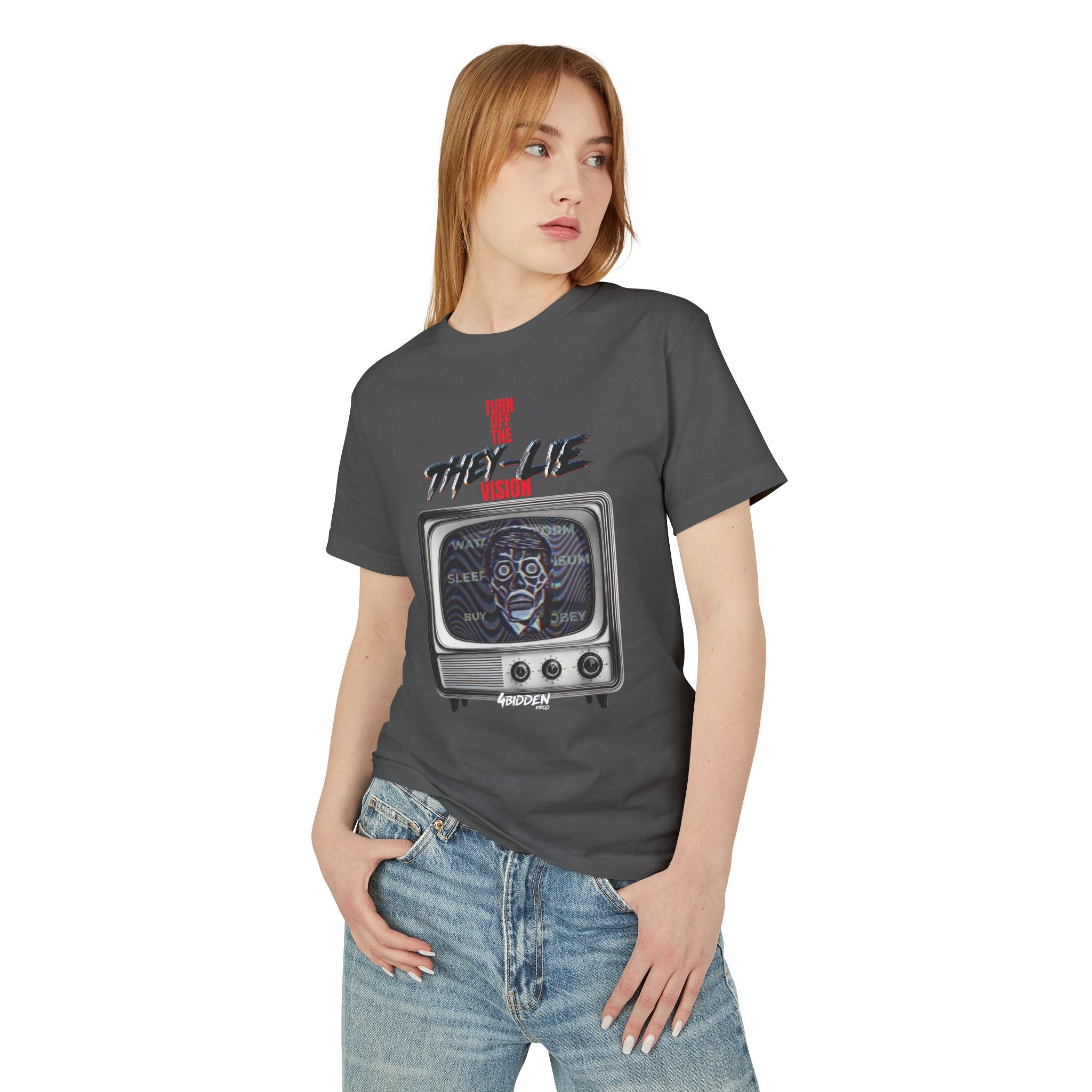 TURN OFF THE THEY-LIE-VISION Heavyweight Cotton T-Shirt