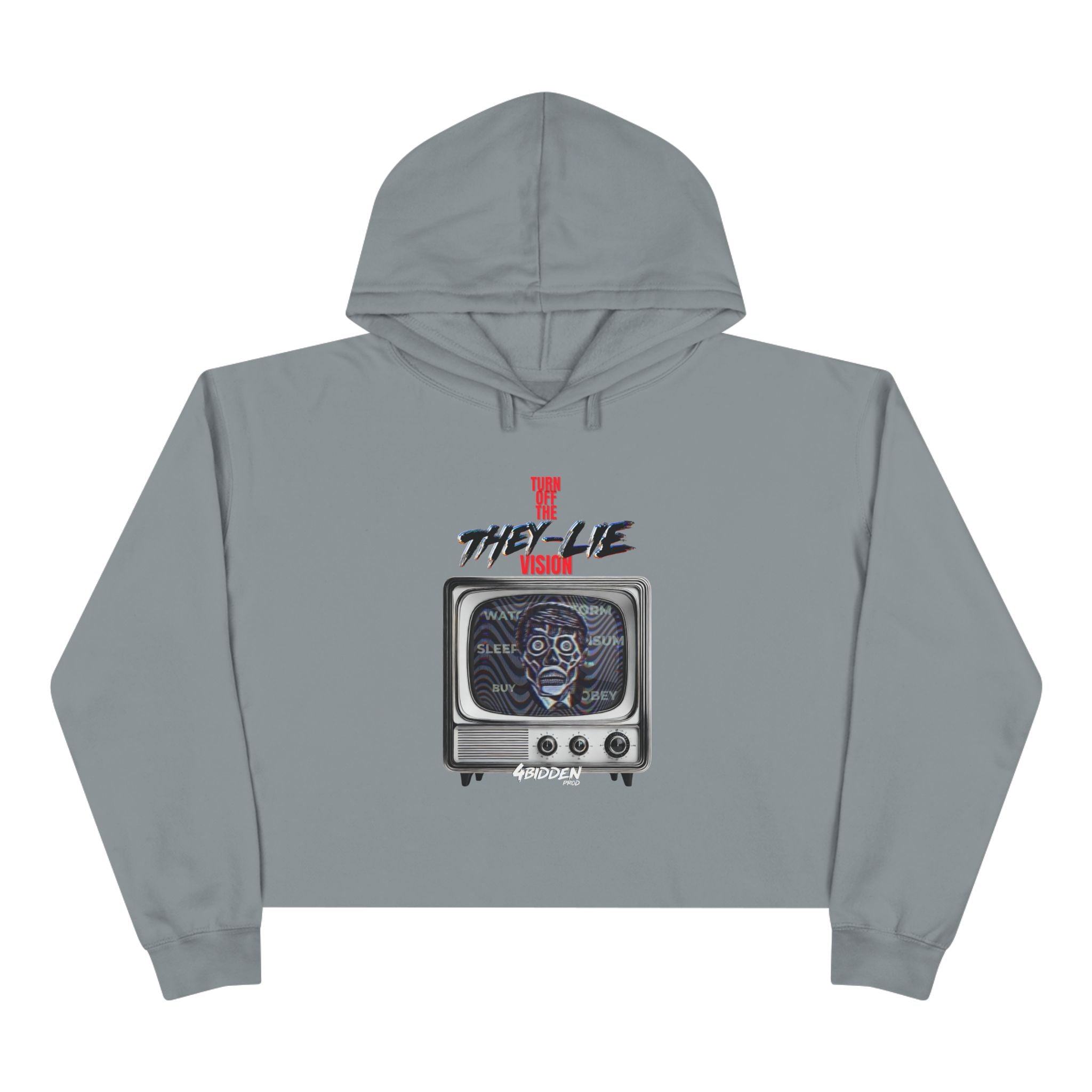 TURN OFF THE THEY-LIE-VISION Crop Hoodie