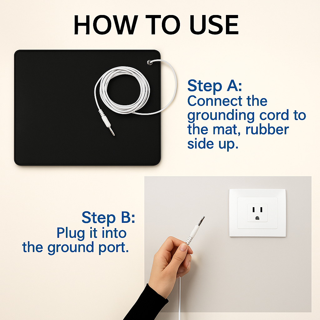 Universal Grounding Mat – EMF Recovery Sleep & Yoga Pad with Anti-Tangle Coil Cable (PU Conductive Surface)