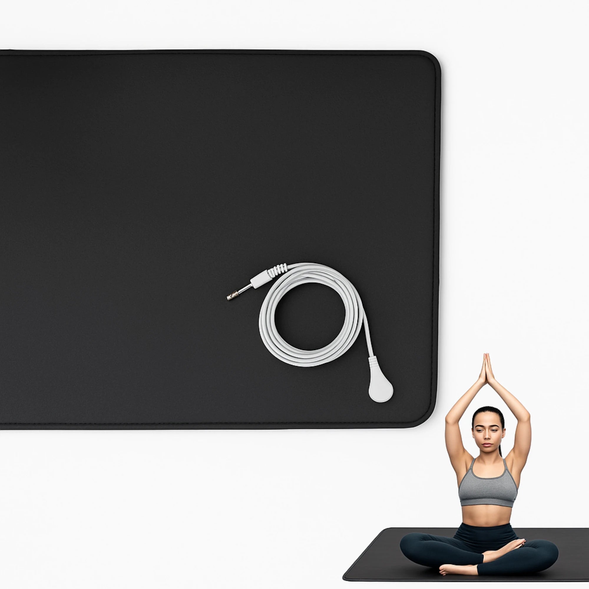 Universal Grounding Mat – EMF Recovery Sleep & Yoga Pad with Anti-Tangle Coil Cable (PU Conductive Surface)
